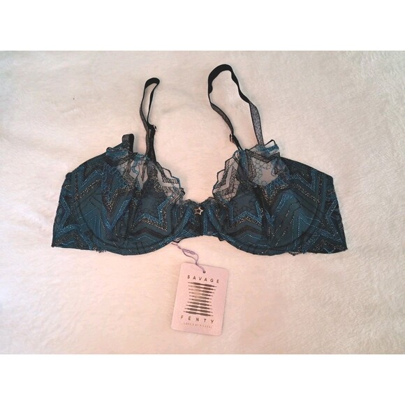 Savage X Fenty Shining Star Half Cup Plunge Bra Starstruck Wildflower 36C NWT - Picture 3 of 9